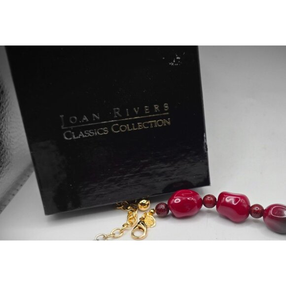 Joan Rivers Red Nugget Bead Necklace Gold Tone Signed Boxed Classic Collection - Picture 3 of 6